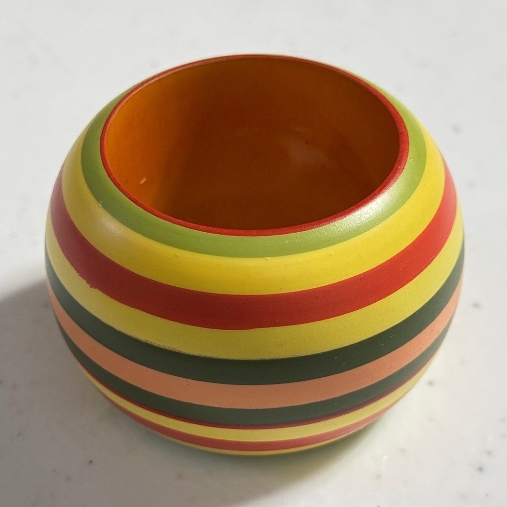 Vintage Multicolor Striped Wood Napkin Rings Set of 6 Hand Painted Table Decor - Picture 4 of 4